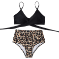 Miniatyrbilde 3 av 4: Kvinner Criss Cross Push Up svømmeoverdeler Magekontroll grime Bikini badedrakter med høy midje Todelte badedrakter Leopard Printed Medium