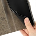 Miniatyrbillede 5 af 5: Læder Wallet Case med Sommerfugl og Blomster til Samsung Galaxy S25 Edge med Rem Multicolor Grey
