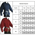 Miniatyrbillede 2 af 2: Mænds Middelalderlig Retro Pirat Kostume Langærmet Bluse Skjorte V-Hals Snøre Skjorte Topper Red 2XL