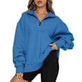 Miniatyrbillede 1 af 4: Kvinder Casual Toppe Sweatshirts Løs Langærmet Plain Pullover Blue L