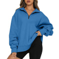Miniatyrbillede 1 af 4: Kvinder Casual Toppe Sweatshirts Løs Langærmet Plain Pullover Blue XL