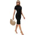 Miniatyrbilde 3 av 5: Kvinner Modest Badetøy Islamsk Muslim Badedrakt Kortermet Glidelås Front Topp Shorts Bukser Hijab 3stk Svømmedrakt S-4xl Tangrui Black L