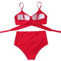 Pikkukuva 4 / 5: Naisten Ristiinasetetut Push Up Uimapaidat Vatsan Kontrolloivat Halter Bikinit Korkeavyötäröiset Uimapuvut Kaksi Osainen Uimapuvut Red-1 XX-Large