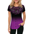 Miniatyrbilde 1 av 4: Kvinners Gradient Knapp Korte Ermer T-skjorte Sommer Casual Topper Purple 4XL