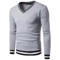 Miniatyrbild 1 av 3: Herrtröjor V-hals långärmad Colorblock Pullover Casual Sweatshirt Light Grey 3XL