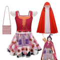 Miniatyrbild 1 av 3: Hocus Pocus 2 Häxa Cosplay Festklänning Klänning Kappa Väska Set - Röd för Flickor 3-10 År 3-4Years