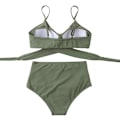 Miniatyrbillede 4 af 5: Kvinder Criss Cross Push Up svømmeoverdele Mavekontrol Halter Bikini Højtaljede badedragter Todelte badedragter Army Green Large
