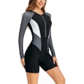 Miniatyrbilde 5 av 5: Badedrakt i ett stykke for kvinner Langermet Rash Guard Dame våtdrakt Atletisk badedrakt Surfing Dykking Glidelås foran Badetøy Svømmekostyme Tangrui Grey 1453 3XL