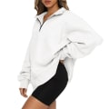 Miniatyrbillede 2 af 4: Kvinder Casual Toppe Sweatshirts Løs Langærmet Plain Pullover White 2XL
