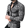 Pikkukuva 1 / 2: Miesten Napillinen Kukallinen Painettu Paita Rento Juhla Pitkähihainen Yläosa Black 2XL