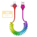 Miniatyrbillede 5 af 5: 3a fjederkabel kompatibel med Iphone Micro 8 Pin Type-c Hurtigoplader, der kan trækkes tilbage 3 in 1