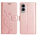 Miniatyrbillede 1 af 5: Læder Wallet Case med Sommerfugl og Blomster til Samsung Galaxy S25 Edge med Rem Multicolor Rose Gold