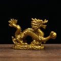 Miniatyrbild 3 av 8: Good Lucky Dragon Staty Gold Dragon Staty Djur Skulptur Red