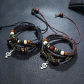 Miniatyrbillede 4 af 5: Perle ægte læder retro armbånd legering note kvæg læder armbånd（Sort）