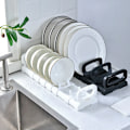 Miniatyrbilde 4 av 6: Justerbar oppvaskstativ, oppbevaringsstativ for tallerkener, justerbart tørkestativ, benkeplate, vasktilbehør, arrangør 31,5*10 cm (hvit)