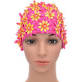 Miniatyrbilde 1 av 3: LINJOU Badehette Floral Petal Retro Style Badehetter for kvinner, Rose Red
