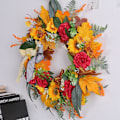 Miniatyrbild 3 av 5: Höstkrans för ytterdörren Färgglad skörd konstgjord blomkrans med rosett