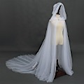 Miniatyrbillede 2 af 4: Brude hætte kappe Kap Lang Ryg Bryllup Kappe Med Hætte Kapel slør Mantilla（Hvid）