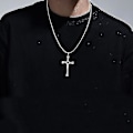 Miniatyrbillede 4 af 4: 925 Sterlingsølv ægte Rhinestone Cz Fast And Furious 7 Cross Charm vedhæng halskæde til mænd
