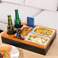 Miniatyrbild 2 av 6: Serveringsbrickor, snacksbox, soffbord, snagger, snackbricka, sängbricka, soffarrangör med 3 skålar, mugghållare, trä, 39 x 26 x 8 cm