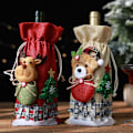 Miniatyrbilde 5 av 6: Julegavepose i burlap med snømann-tegning og rutete dukke, perfekt for julepynt og gaver