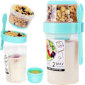 Miniatyrbild 1 av 6: Müsli-mugg att ta med, yoghurtmugg med sked för på språng, 310ML+760ML läckagesäker yoghurtmugg, lunchlåda (blå)