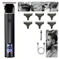Miniatyrbillede 1 af 4: Professionel elektrisk hårtrimmer, kontur trimmer shaver plejesæt, LED-display lav støj med guidekamme, trådløs skægtrimmer shaver