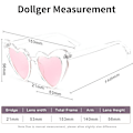Miniatyrbilde 3 av 4: Hjertesolbriller for kvinner Kantløs tynn metallramme Hjerteformede solbriller Uv400（6,5 x 3,5 x 2,5 tommer，Transparente rosa solbriller）