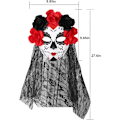 Pikkukuva 3 / 6: Kuolleiden päivän sokerikallo naamio huntu ja ruusukukka kruunu Halloween pitsi naamio naamiaisiin cosplay juhla puku lisävaruste