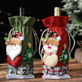 Miniatyrbilde 4 av 6: Julegavepose i burlap med snømann-tegning og rutete dukke, perfekt for julepynt og gaver