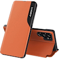 Miniatyrbillede 1 af 5: Til Samsung Galaxy S24 Magnetic Flip Case, Ultra Slim Pu Læder Taske med Clear View Sidevindue Ki（orange，S24）