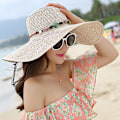 Miniatyrbillede 4 af 6: Dame Solhat Bred Skygge Foldbar Foldbar Justerbar Sommer Strand Solhat UPF 50+
