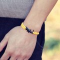 Miniatyrbilde 3 av 5: Noter Ny Hai Armbånd Unisex Dobbelt Lag Justerbar 3mm Taukjede Armbånd Strand Smykker Tilbehør Surfer Armbånd Pulsera（Gul）
