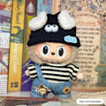 Miniatyrbild 3 av 5: 17cm Mini Dockkläder Outfit Tillbehör För Korea Kpop Exo Labubu Idol V1 V2 Randig tröja overall glasögon hatt Kläder 04 no doll