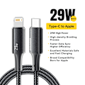 Miniatyrbild 1 av 6: Essager USB C-kabel för iPhone 14 13 12 11 Pro Max Xs 8 Plus iPad Macbook Sladd 29W PD Snabbladdning Typ C till Lightning Datakabel Black 27W 3m