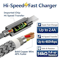 Miniatyrbild 3 av 6: 2m 3m USB Typ C Kabel snabbladdning Batteriladdare Sladd för Samsung Galaxy A51 A71 A5 A70 A81 M31 A12 S21 S10 S10E S9 A50 Silver 0.25m