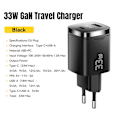 Miniatyrbild 1 av 6: Essager 33W GaN USB Typ C Laddare Digital Display PD Snabbladdning För iPhone 16 15 14 Pro Max iPad Mini 6 Xiaomi Samsung S22 Black EU Plug