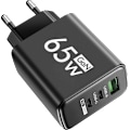 Miniatyrbild 1 av 6: Total 65W USB PD GaN Laddare 3 Portar Snabbladdning Typ C Telefonladdare Adapter För iPhone15 Xiaomi Samsung Oneplus Väggadapter EU Black