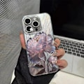Miniatyrbild 5 av 5: Rosa Pion Lotus Tryck Telefonskal för IPhone 16 15 14 13 12 11 Pro Max 15 Pro XS XR 7 8 Plus 16e Stöttåligt Silverpläterat Skal T8356 For iPhone 12