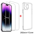 Miniatyrbild 1 av 6: 2 st Härdat Glas + 1 st Mobilskal för IPhone 16 15 14 13 12 11 Pro Max Skärmskydd för IPhone 7 8 X XS XR Skyddsglas For iphone XR 2PCS Glass and 1Case