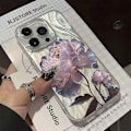 Miniatyrbild 3 av 5: Rosa Pion Lotus Tryck Telefonskal för IPhone 16 15 14 13 12 11 Pro Max 15 Pro XS XR 7 8 Plus 16e Stöttåligt Silverpläterat Skal T8356 For iPhone 15 Pro