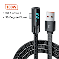 Miniatyrbild 1 av 6: Toocki PD 100W 66W USB Typ C-kabel 90 graders snabbladdning för Huawei Mate 40 P50 Samsung Xiaomi Digital Display Typ C Datakabel Black 2m