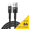 Miniatyrbild 1 av 6: Essager 6A Typ C USB-kabel Snabbladdning För Huawei P40 Pro P30 66W Sladd Laddare Datakabel För Samsung S21 Ultra S20 Poco Black 2m