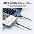 Miniatyrbild 6 av 6: UGREEN 3A USB Typ C-kabel för Realme Xiaomi Samsung S21 Snabbladdningskabel USB-C Laddare Datakabel för iPad Samsung Poco USB C Durable PVC Black 1m