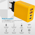 Miniatyrbild 4 av 6: 120W Snabbladdning 4 Portar Mobiltelefonladdare QC3.0 USB Typ C Laddare Dubbel PD Väggadapter EU/US/UK Kontakt för IPhone15 Xiaomi EU Set