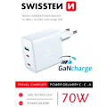 Miniatyrbilde 2 av 2: Mobil DC-adapter hånd, Travel PD 1xUSB + 2xUSB-C GaN 70W Hvit, Swissten