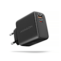 Miniatyrbilde 1 av 8: AXAGON, GaN vegglader 2x port (USB-A + USB-C), PD3.0/PPS/QC4+/SFC2.0/AFC/SCP/FCP/Apple, 45W, ACU-PQ45