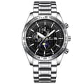 Waterproof Wristwatch - Silver Bracelet with Black Background and Silver Bezel