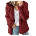 Fleece Fluffig Hoodie Dam Långärmad Jacka Vinter Varm Teddybjörn Kofta Röd