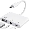 Miniatyrbilde 1 av 5: USB C-adapter 3,5 mm jack med hurtiglading OTG-adapter, Type C til Aux Splitter Hodetelefonlyd (hvit)